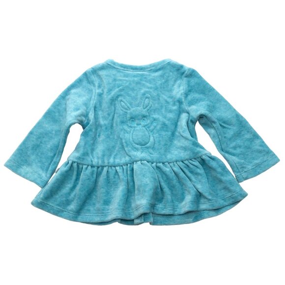 Polarn O. Pyret Velour Baby Blue Peplum Cardigan Rabbit Embroidery 2-4 Months - Picture 2 of 6
